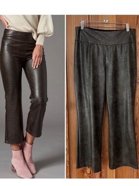 NWT Lola & Sophie Vegan Leather Croc Embossed Kick Flare Pants Size 6